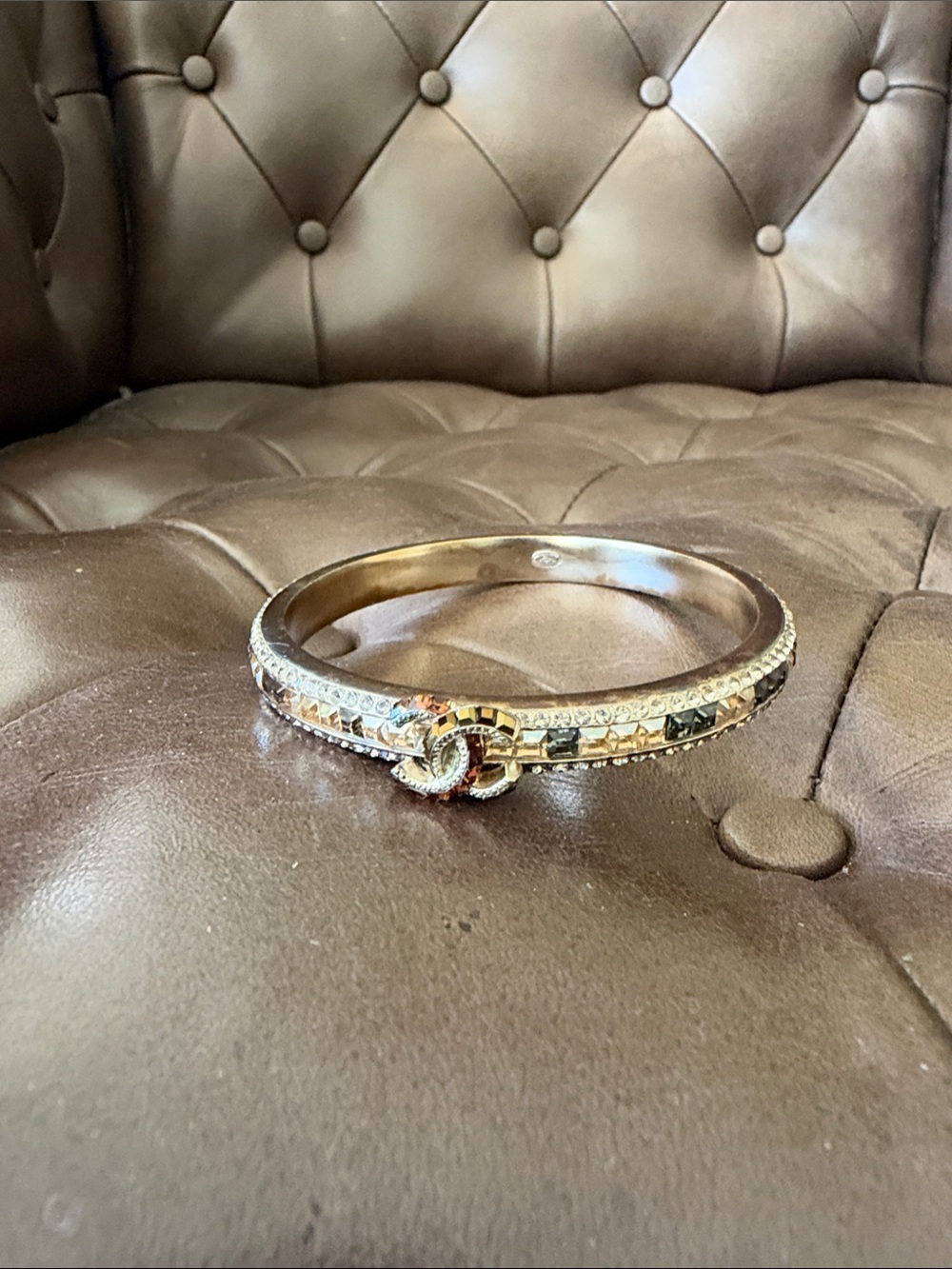 CHANEL Gold and Crystal Knot Bangle Bracelet